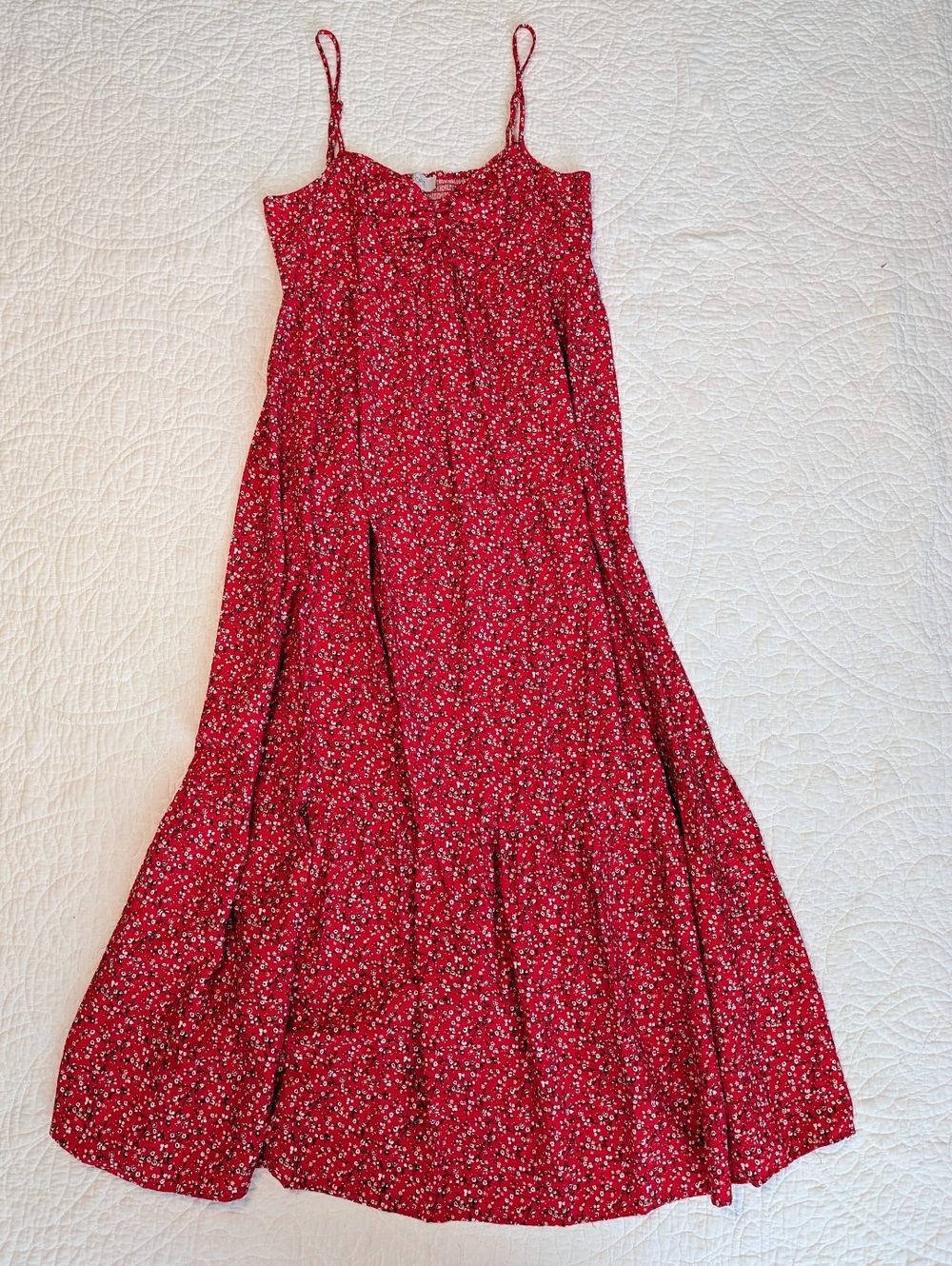 Loft Red Floral Spaghetti-Strap Maxi Dress